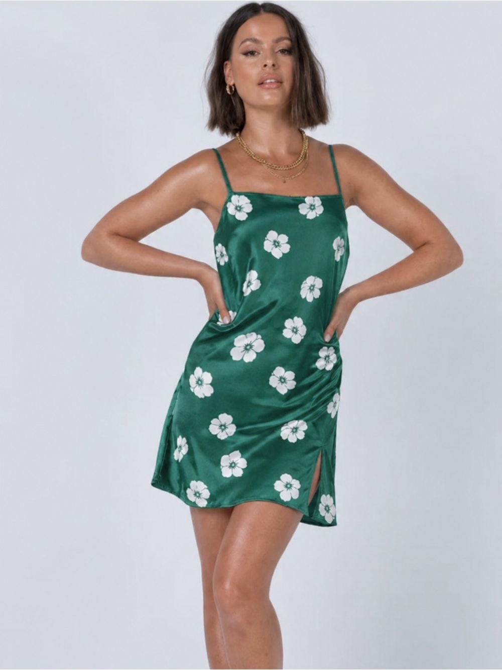 Princess Polly Women’s 6 Green White Magnolia Floral Satin Mini Dress